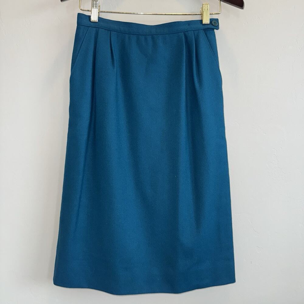 Vintage Pendleton Women's Midi Pencil Skirt 100% Virgin Wool USA Sz 8 Teal - Picture 9 of 9